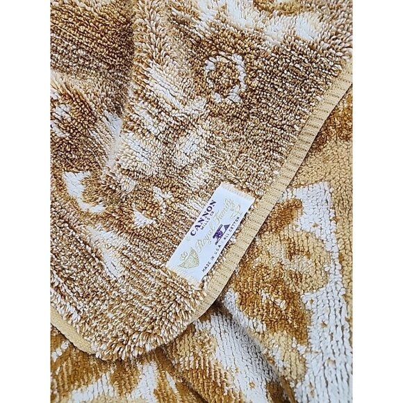 Vintage Cannon Mills Beige white Brown Floral Jacquard Bath and Face Towels With - Picture 3 of 11